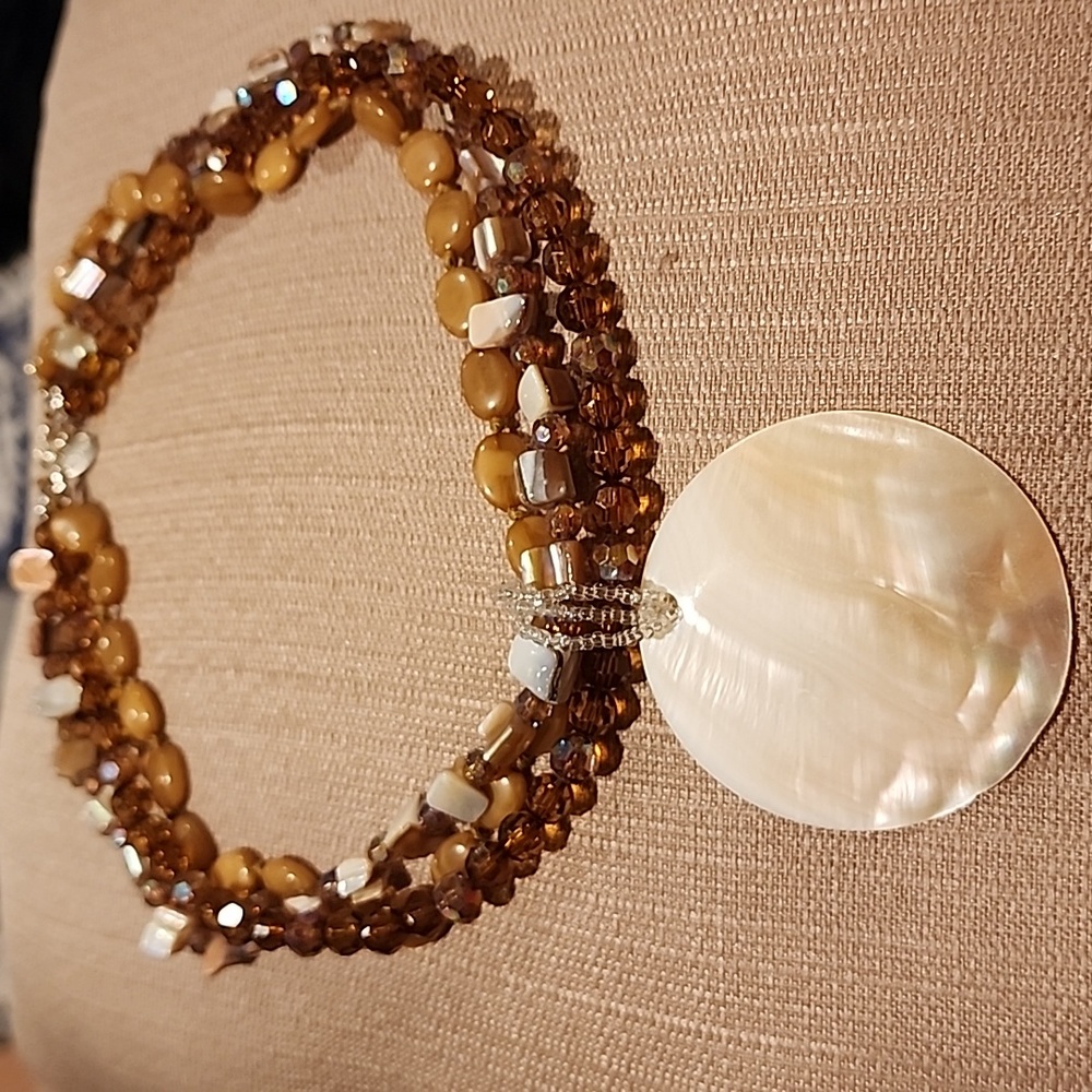 Chico's Multi Strand Abalone Shell Pendant Necklace, NWOT